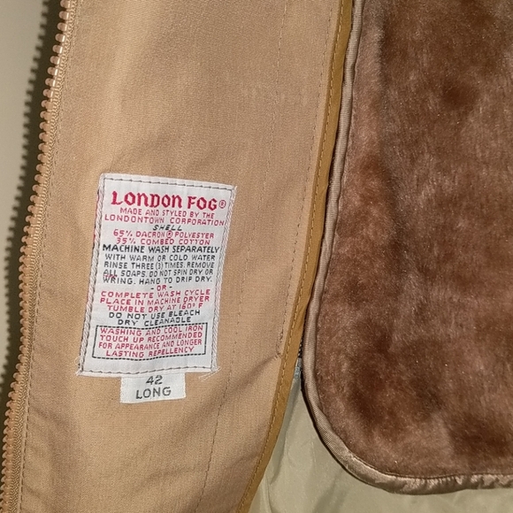 London Fog Dark Khaki Fur Lined Coat sz 42 - Picture 7 of 9